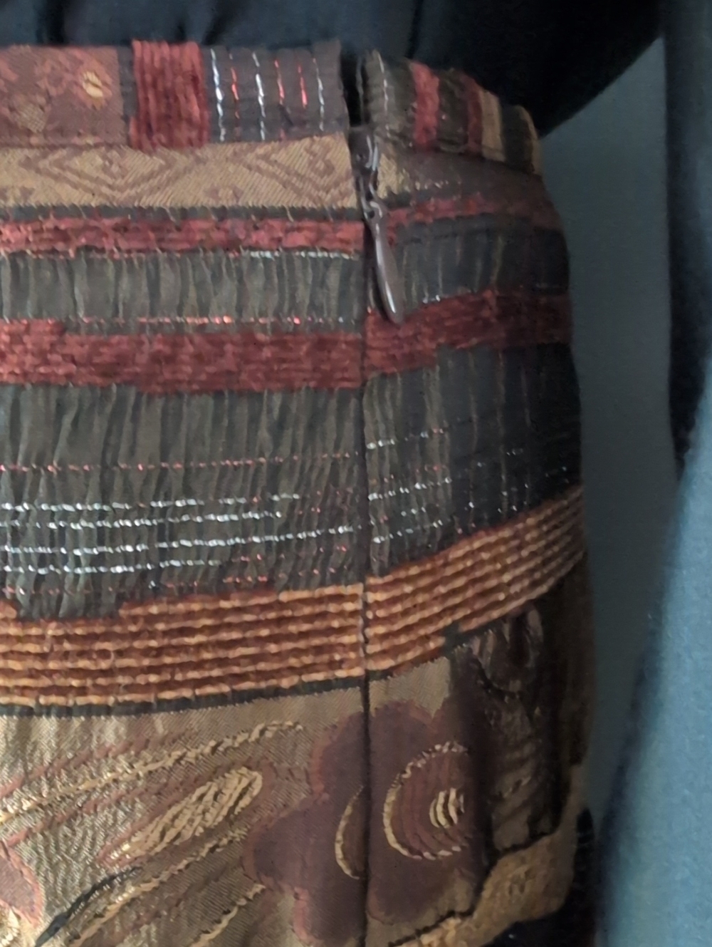 Gilani Vintage Boho Woven Midi Skirt Floral Stripe Earth Tones A-Line Size 18 - Picture 5 of 14